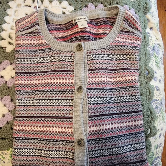 L.L. Bean Vintage Multicolor Pattern Cardigan Sweater Size L - Picture 8 of 8